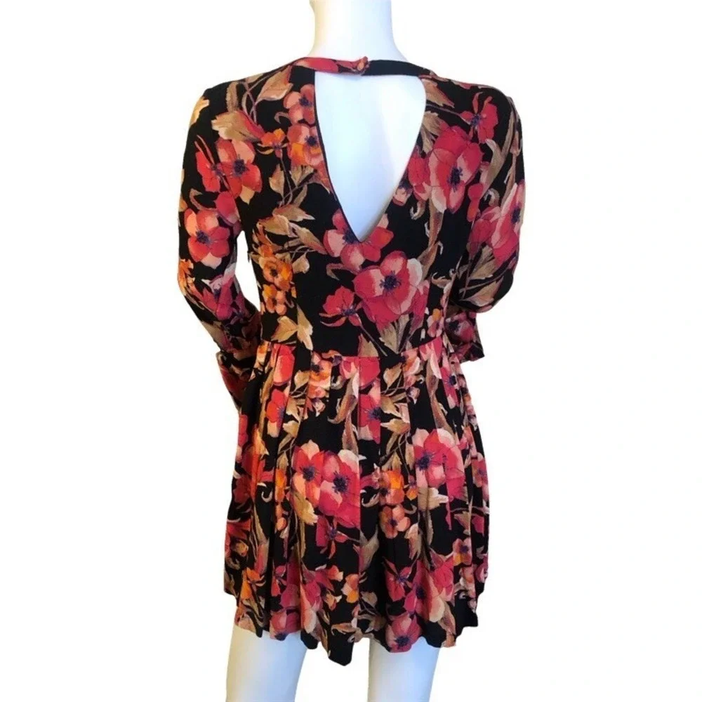FREE PEOPLE‎ NWT Size 0 Tegan Orange Floral Pleated Mini Dress Tunic Spring Fall
